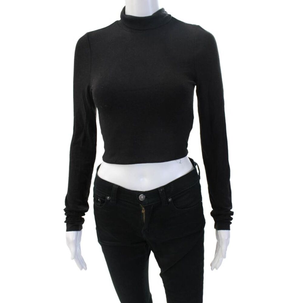 The Range Women Black Cropped Mock Neck Long Sleeve Modal Top Size S